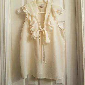 Ann Taylor LOFT Cream Blouse with Ruffles